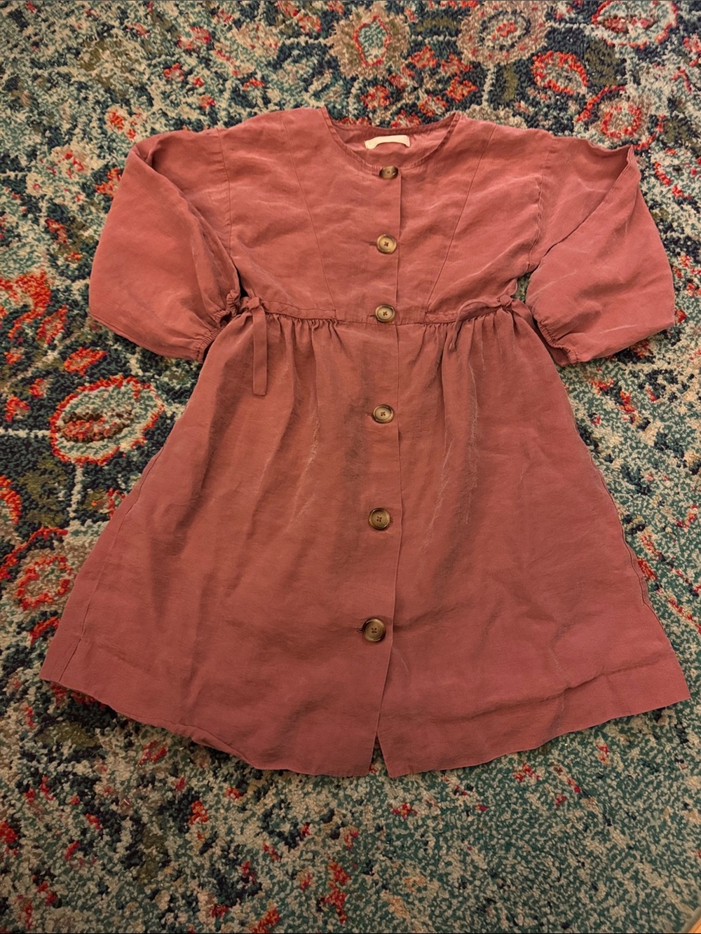 Girls' Dusty Rose Button-Front Dress